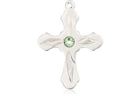 Sterling Silver Cross Medal with a 3mm Peridot Swarovski stone