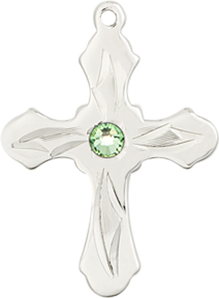 Sterling Silver Cross Medal with a 3mm Peridot Swarovski stone