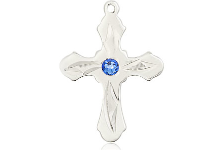 Sterling Silver Cross Medal with a 3mm Sapphire Swarovski stone