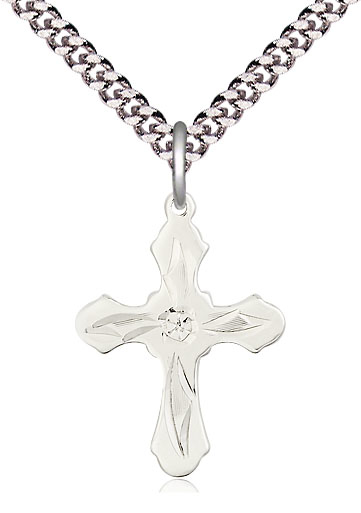 Sterling Silver Cross Pendant on a 24 inch Light Rhodium Heavy Curb chain