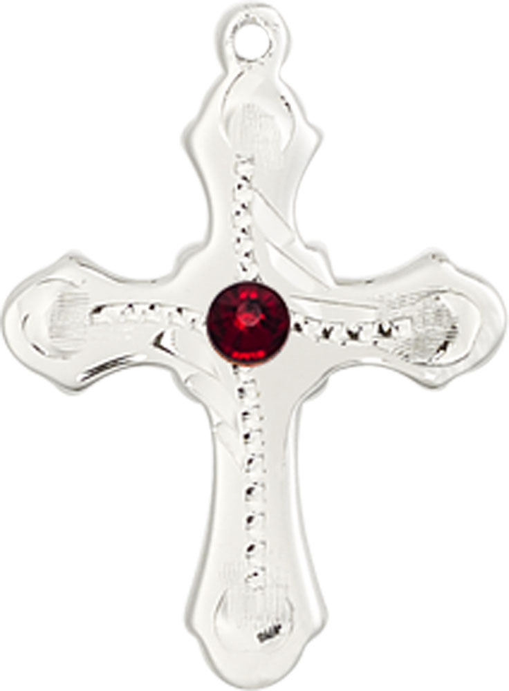 Sterling Silver Cross Medal with a 3mm Garnet Swarovski stone