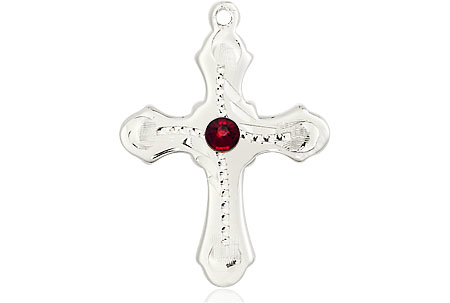 Sterling Silver Cross Medal with a 3mm Garnet Swarovski stone