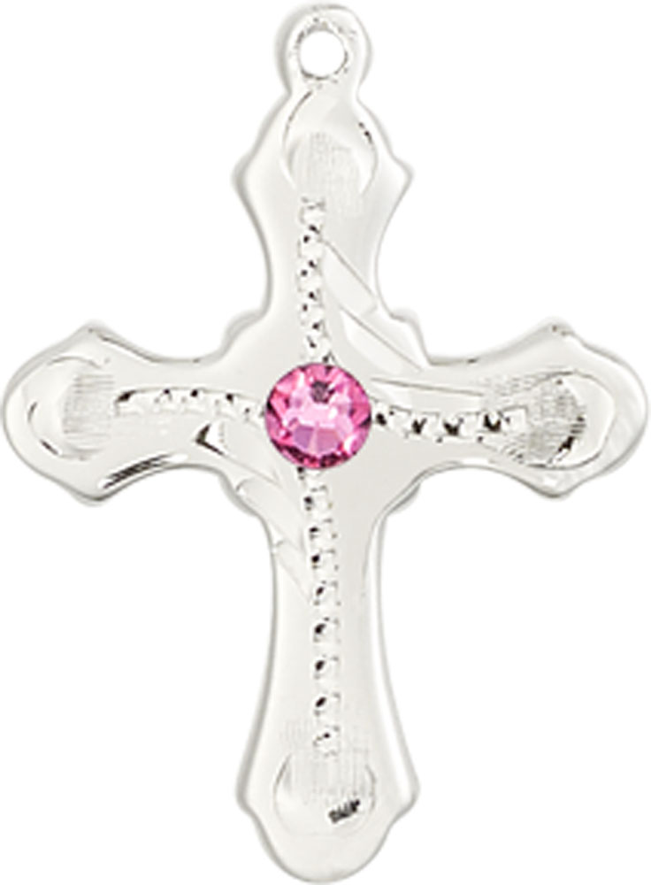 Sterling Silver Cross Medal with a 3mm Rose Swarovski stone