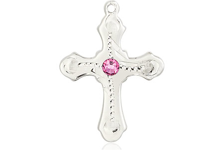 Sterling Silver Cross Medal with a 3mm Rose Swarovski stone