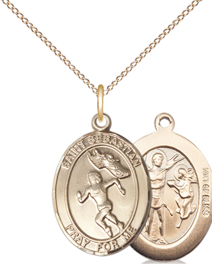 14kt Gold Filled Saint Sebastian Track and Field Pendant on a 18 inch Gold Filled Light Curb chain