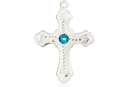 Sterling Silver Cross Medal with a 3mm Zircon Swarovski stone