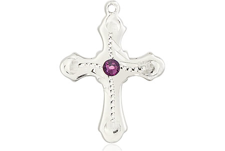 Sterling Silver Cross Medal with a 3mm Amethyst Swarovski stone