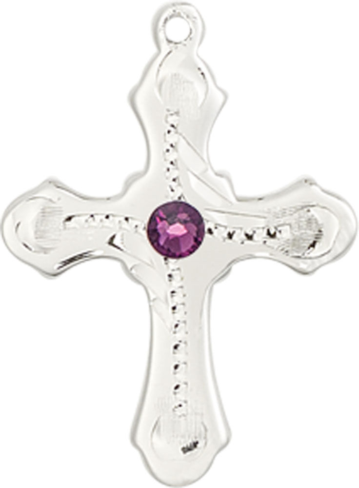 Sterling Silver Cross Medal with a 3mm Amethyst Swarovski stone