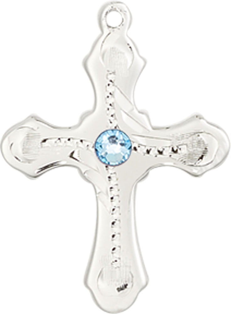 Sterling Silver Cross Medal with a 3mm Aqua Swarovski stone