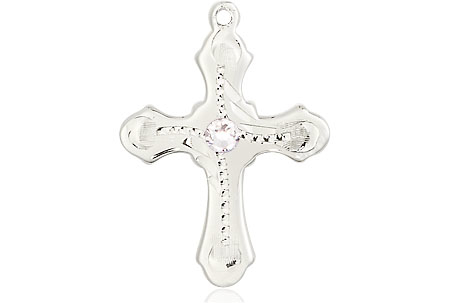 Sterling Silver Cross Medal with a 3mm Crystal Swarovski stone