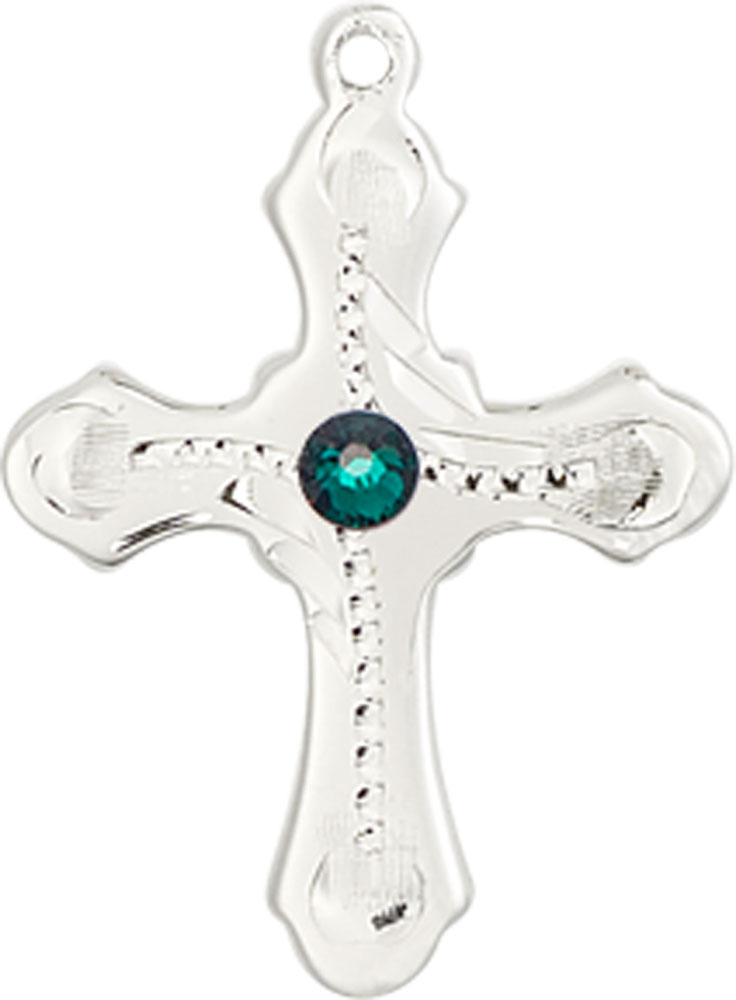 Sterling Silver Cross Medal with a 3mm Emerald Swarovski stone