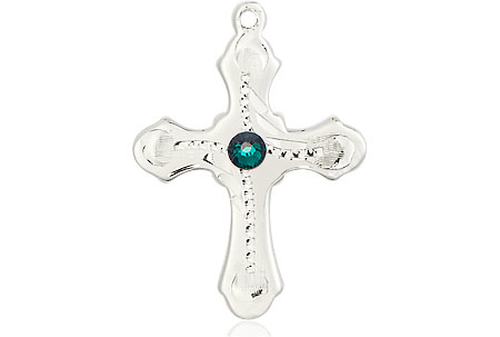 Sterling Silver Cross Medal with a 3mm Emerald Swarovski stone