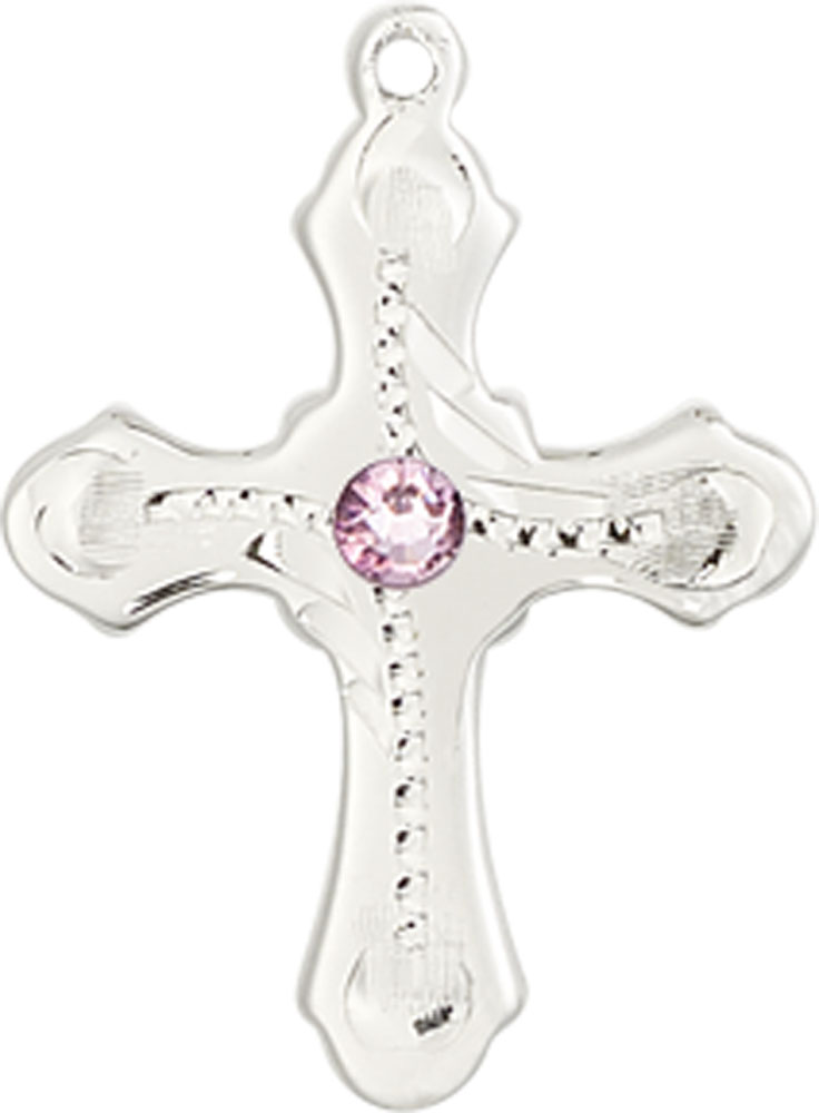 Sterling Silver Cross Medal with a 3mm Light Amethyst Swarovski stone