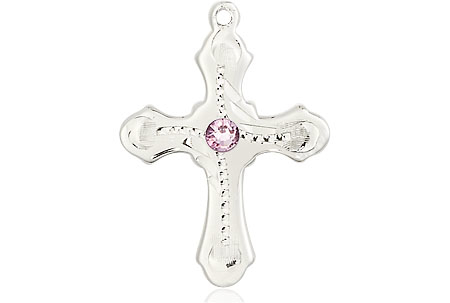 Sterling Silver Cross Medal with a 3mm Light Amethyst Swarovski stone