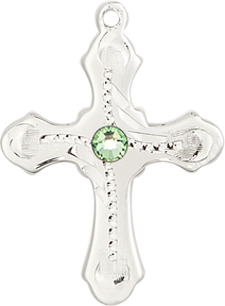 Sterling Silver Cross Medal with a 3mm Peridot Swarovski stone