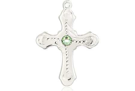 Sterling Silver Cross Medal with a 3mm Peridot Swarovski stone