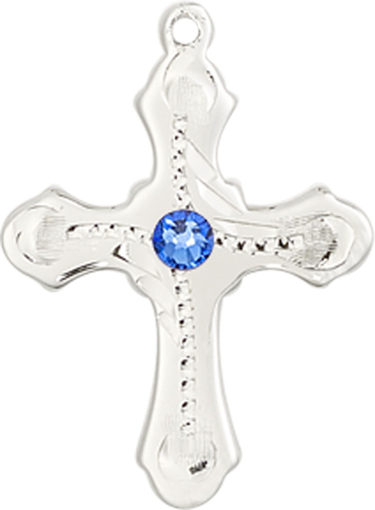 Sterling Silver Cross Medal with a 3mm Sapphire Swarovski stone