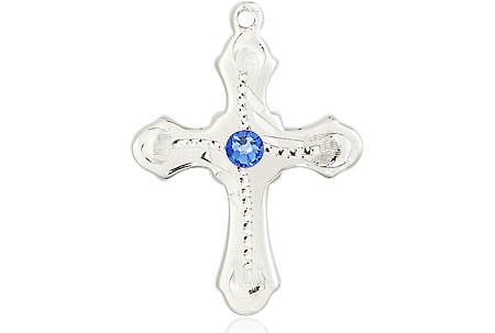 Sterling Silver Cross Medal with a 3mm Sapphire Swarovski stone