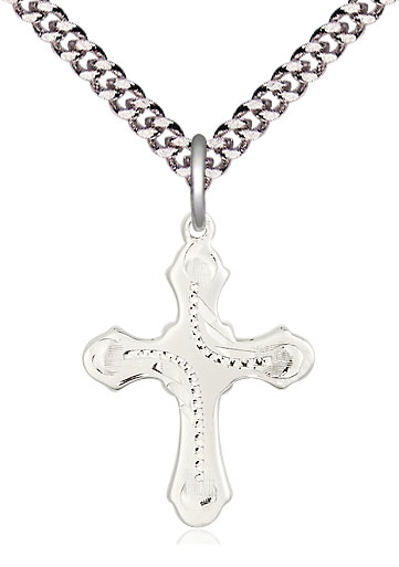 Sterling Silver Cross Pendant on a 24 inch Light Rhodium Heavy Curb chain