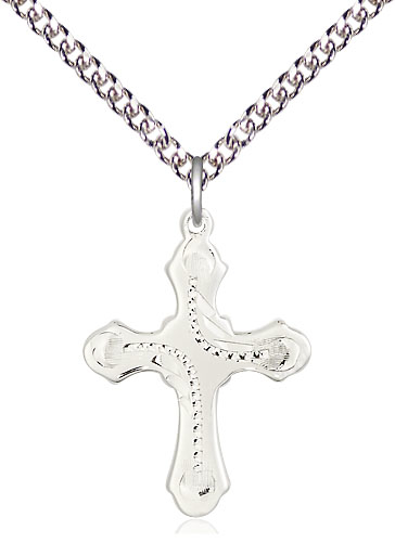 Sterling Silver Cross Pendant on a 24 inch Sterling Silver Heavy Curb chain