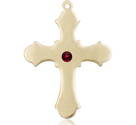 14kt Gold Filled Cross Medal with a 3mm Garnet Swarovski stone