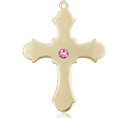 14kt Gold Filled Cross Medal with a 3mm Rose Swarovski stone