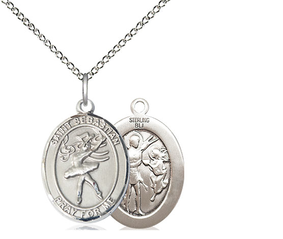 Sterling Silver Saint Sebastian Dance Pendant on a 18 inch Sterling Silver Light Curb chain