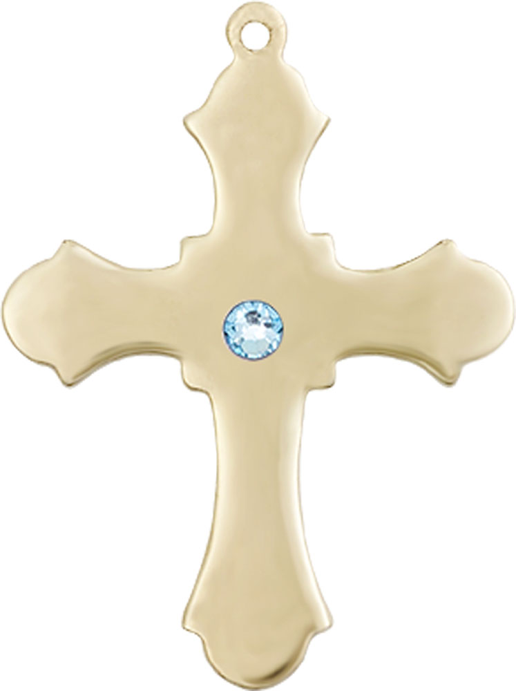 14kt Gold Filled Cross Medal with a 3mm Aqua Swarovski stone