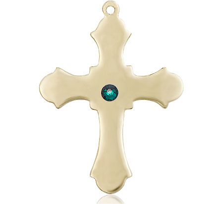 14kt Gold Filled Cross Medal with a 3mm Emerald Swarovski stone