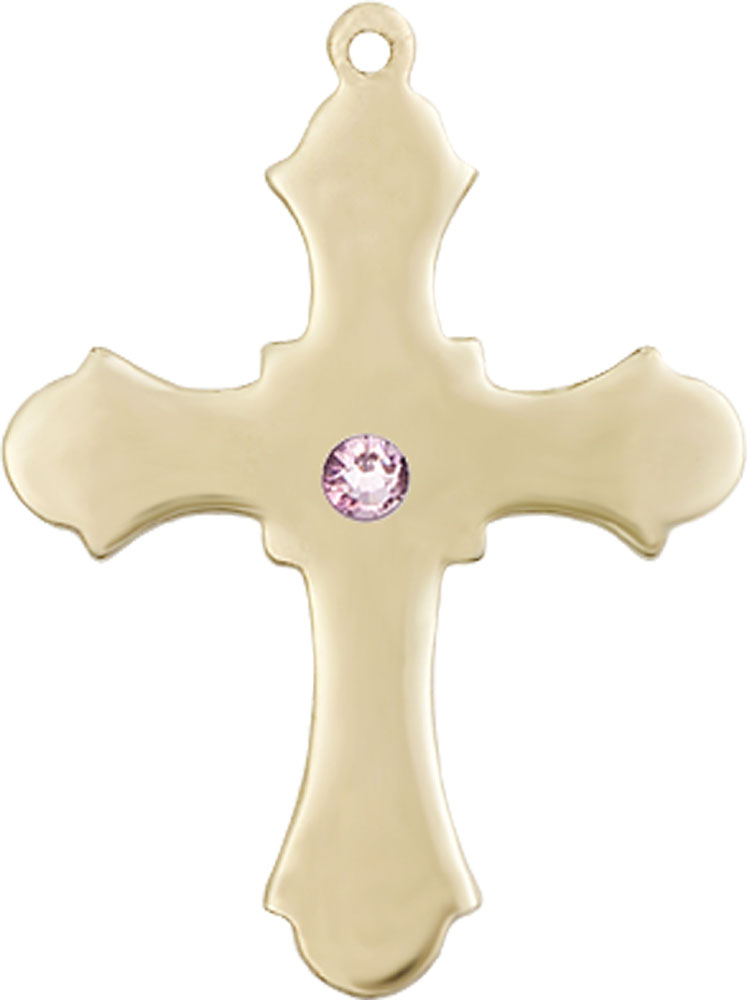 14kt Gold Filled Cross Medal with a 3mm Light Amethyst Swarovski stone