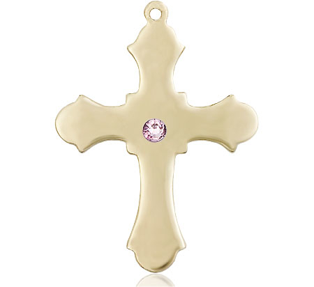 14kt Gold Filled Cross Medal with a 3mm Light Amethyst Swarovski stone