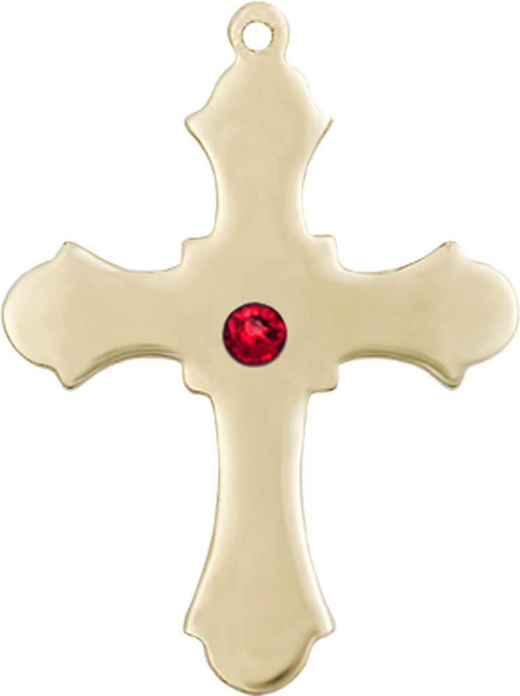 14kt Gold Filled Cross Medal with a 3mm Ruby Swarovski stone