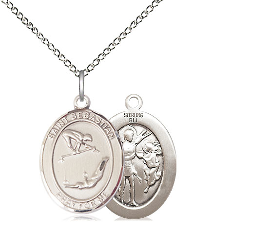 Sterling Silver Saint Sebastian Gymnastics Pendant on a 18 inch Sterling Silver Light Curb chain