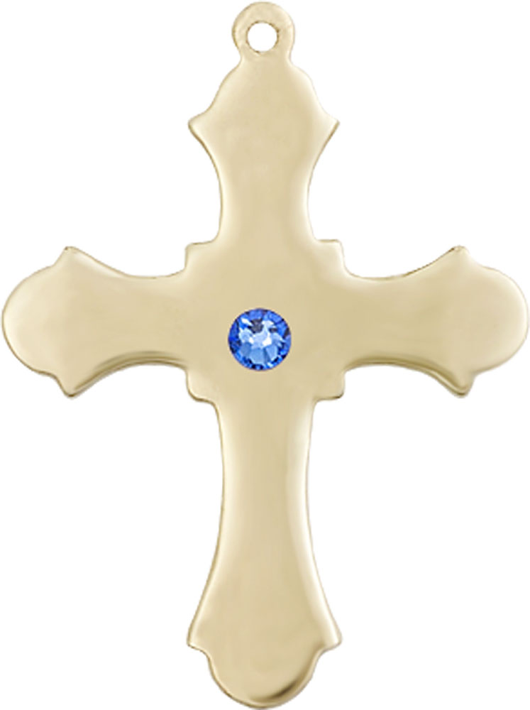 14kt Gold Filled Cross Medal with a 3mm Sapphire Swarovski stone