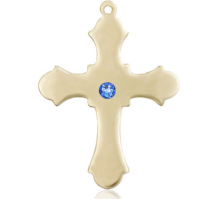 14kt Gold Filled Cross Medal with a 3mm Sapphire Swarovski stone