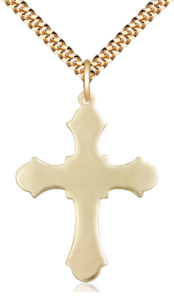 14kt Gold Filled Cross Pendant on a 24 inch Gold Plate Heavy Curb chain