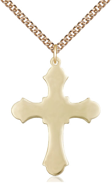 14kt Gold Filled Cross Pendant on a 24 inch Gold Filled Heavy Curb chain