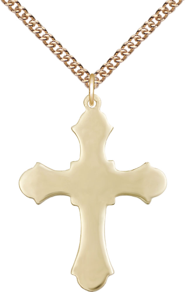 14kt Gold Filled Cross Pendant on a 24 inch Gold Filled Heavy Curb chain