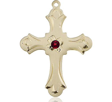 14kt Gold Filled Cross Medal with a 3mm Garnet Swarovski stone