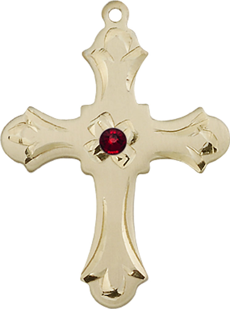 14kt Gold Filled Cross Medal with a 3mm Garnet Swarovski stone