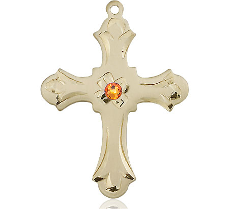 14kt Gold Filled Cross Medal with a 3mm Topaz Swarovski stone