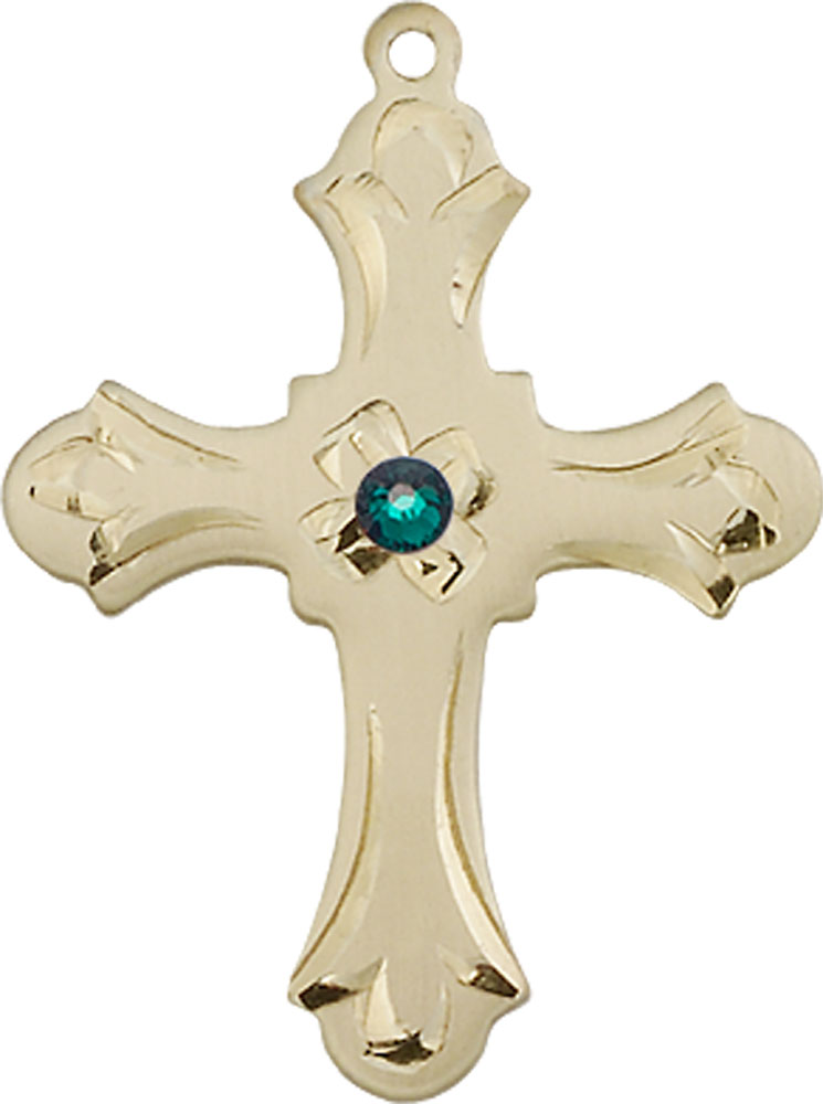 14kt Gold Filled Cross Medal with a 3mm Emerald Swarovski stone