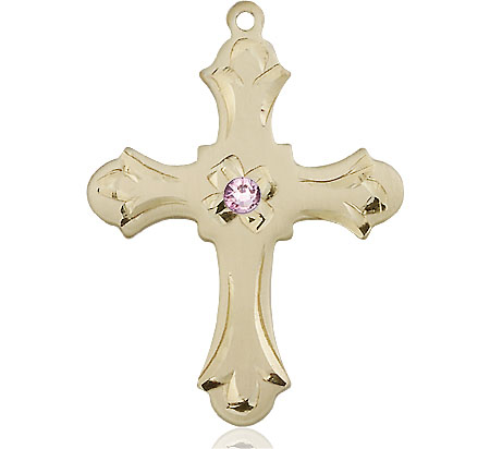 14kt Gold Filled Cross Medal with a 3mm Light Amethyst Swarovski stone