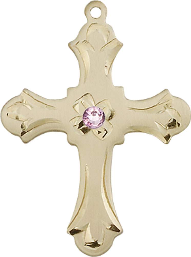 14kt Gold Filled Cross Medal with a 3mm Light Amethyst Swarovski stone