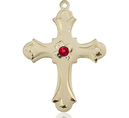 14kt Gold Filled Cross Medal with a 3mm Ruby Swarovski stone