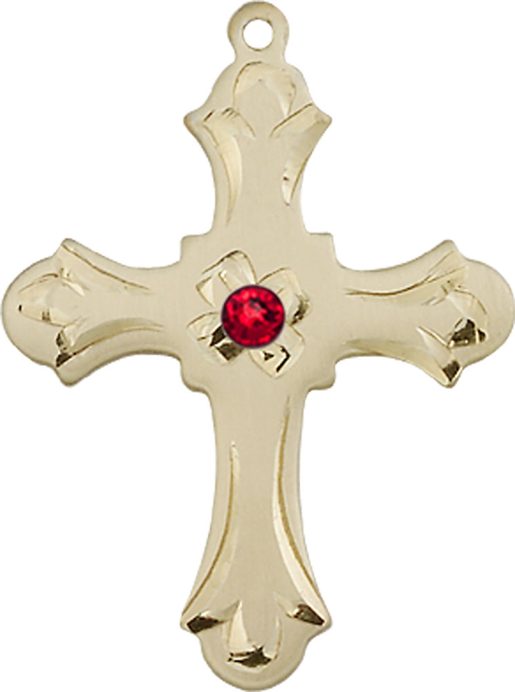 14kt Gold Filled Cross Medal with a 3mm Ruby Swarovski stone