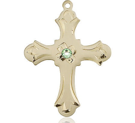 14kt Gold Filled Cross Medal with a 3mm Peridot Swarovski stone