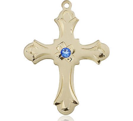 14kt Gold Filled Cross Medal with a 3mm Sapphire Swarovski stone