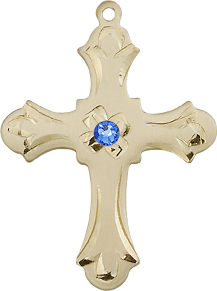 14kt Gold Filled Cross Medal with a 3mm Sapphire Swarovski stone