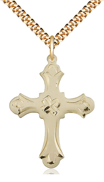 14kt Gold Filled Cross Pendant on a 24 inch Gold Plate Heavy Curb chain